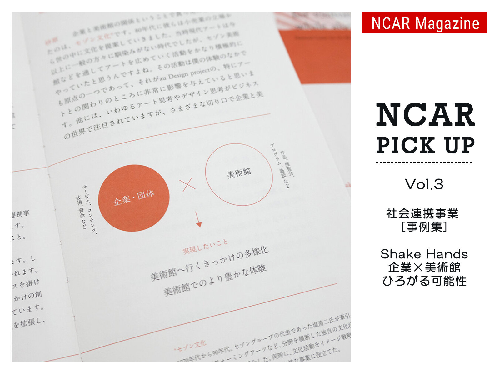 特集｜NCARピックアップ　Vol. 3　社会連携事業 [事例集] Shake Hands 企業×美術館 ひろがる可能性